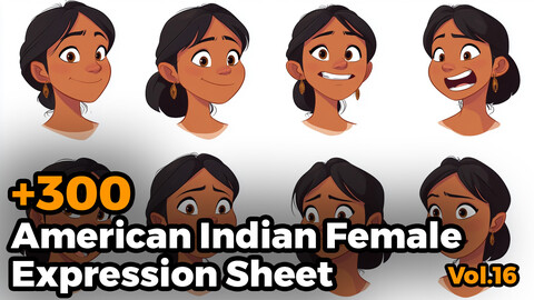 +300 American Indian Female Expression Sheet(4k)