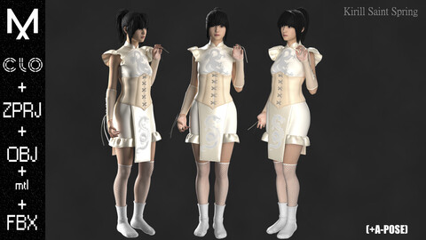 Outfit Female Marvelous designer/Clo3d OBJ mtl FBX ZPRJ +A-POSE