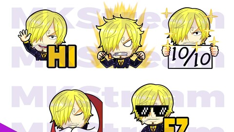 Emotes one piece chibi Sanji hi, comfy, perfect, rage & ez pack