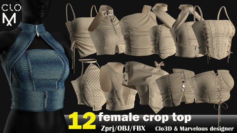 12 Female crop top / Marvelous designer&Clo / Zprj+Obj+Fbx(thick,thin,unweld,weld)