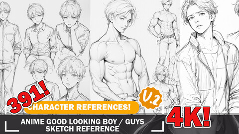 391 Various Anime Handsome Boy | Men Sketch Pose Characters Reference and Designs Reference Art V2 4K