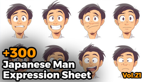 +300 Japanese Man Expression Sheet(4k)