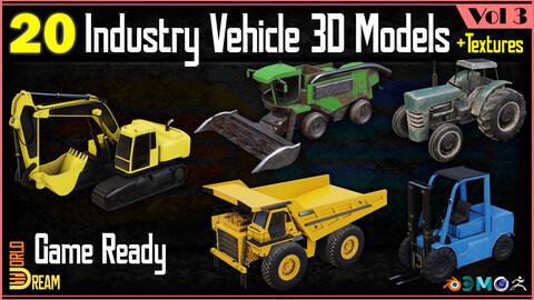 20 Industry Vehicle 3D Models with Textures | Game Ready | Vol 3