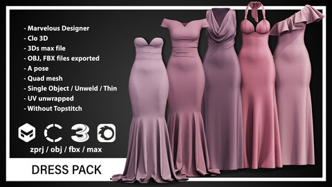 DRESS PACK(CLO3D, MD PROJECTS+OBJ+FBX)