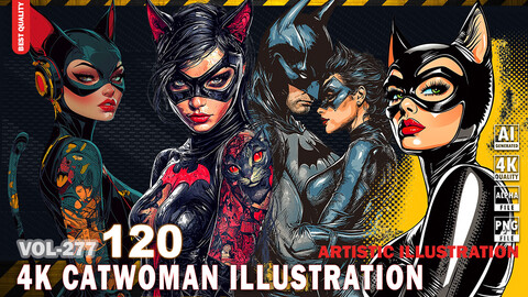 120 4K CATWOMAN ILLUSTRATION - ARTISTIC ILLUSTRATION - HIGH END QUALITY - (JPEG & TRANSPARENT PNG & ALPHA ) - VOL277