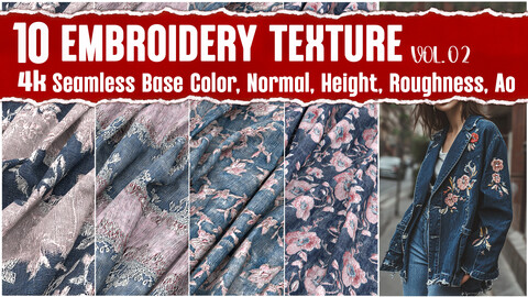 Embroidery Fabric VOL.02|4K Seamless PNG PBR Textures