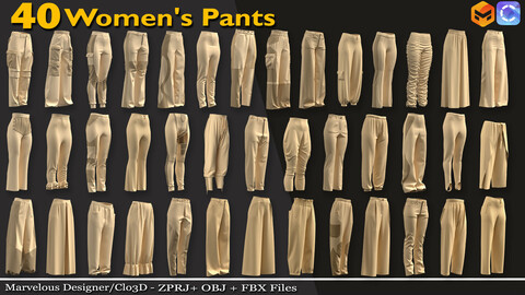 40 women's Pants Bundle - 85% off | Marvelous Designer/Clo3d (ZPRJ) + OBJ + FBX