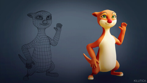 Cartoon Ferret 2 Rigged(biped) Low-poly 3D model