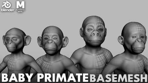 Baby Primate  ( Monkey, Chimp, Gorilla, Orangutan ) - Topology + UV map