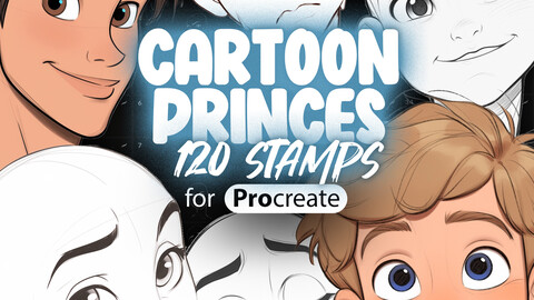 120 Procreate Cartoon Princes Stamps | Procreate Cartoon Prince Head Base Stamps | Procreate Cartoon Prince Boy Face Stamps