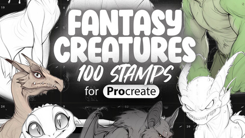 100 Procreate Fantasy Creatures Stamps | Procreate Monsters Stamps | Procreate Sketches Stamps | Procreate Mystical Сreatures Stamps