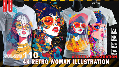 110 4K RETRO WOMAN ILLUSTRATION - ARTISTIC ILLUSTRATION - HIGH END QUALITY - (JPEG & TRANSPARENT PNG & ALPHA ) - VOL278