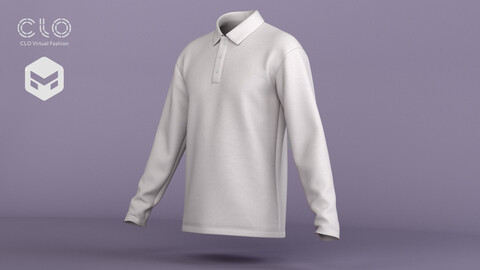 Men's Long Sleeve Polo Shirt 3D Model - .zprj, .obj, .fbx, .blend + textures