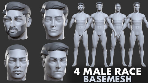 4 Male Race Anatomy  - Topology + UV map