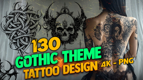 130 Gothic Theme Hand Drawn - Tattoo Design (PNG Files)-4K- High Quality