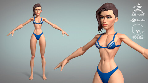 Cartoon female character Meg base mesh game ready