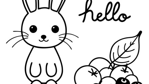 Character rabbit and bunch berry with word hello autumn