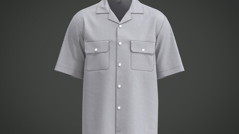 Mens cuban collar shirt with flap pocket