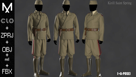 Military Outfit Male Marvelous designer/Clo3d OBJ mtl FBX ZPRJ + A-POSE