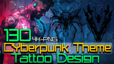 130 Cyberpunk Theme - Tattoo Design (PNG Files)-4K- High Quality