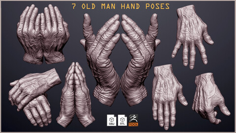 7 Old man hand poses ZTL+OBJ+STL