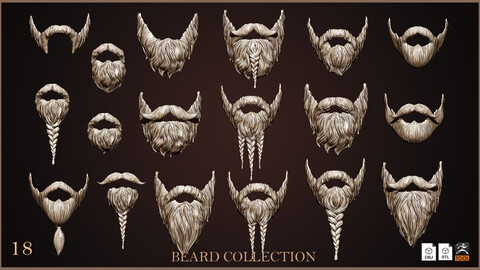 Beard Collection - 18 beard Sculpts ZTL+OBJ+STL