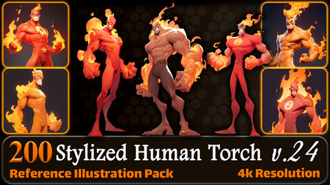 200 Stylized Human Torch Reference Pack | 4K | v.24