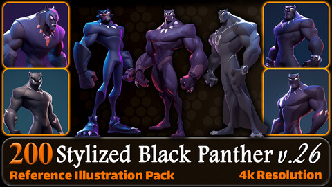 200 Stylized Black Panther Reference Pack | 4K | v.26