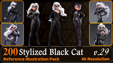 200 Stylized Black Cat Reference Pack | 4K | v.29