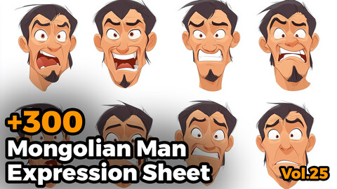 +300 Mongolian Man Expression Sheet (4k)