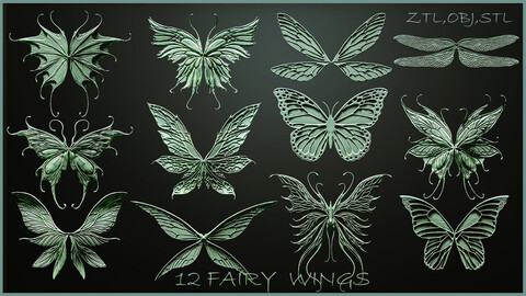 12 Fairy Wings ZTL+OBJ+STL