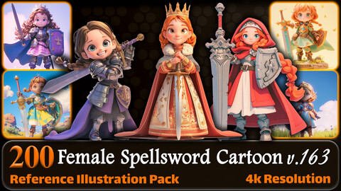 200 Female Spellsword Cartoon (Full Body) Reference Pack | 4K | v.163