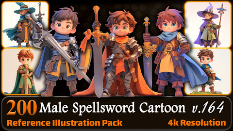 200 Male Spellsword Cartoon (Full Body) Reference Pack | 4K | v.164