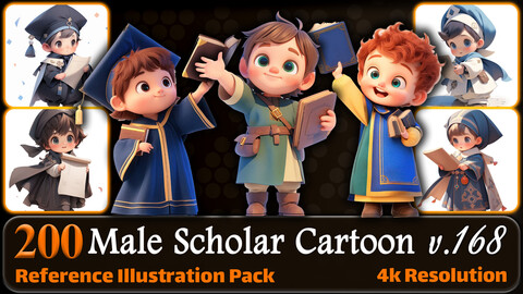 200 Male Scholar Cartoon (Full Body) Reference Pack | 4K | v.168