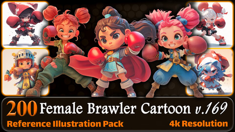 200 Female Brawler Cartoon (Full Body) Reference Pack | 4K | v.169