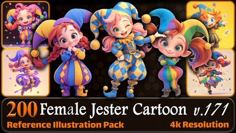 200 Female Jester Cartoon (Full Body) Reference Pack | 4K | v.171