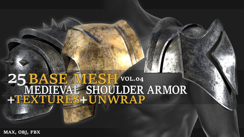 25 Medieval Shoulder Armor Base Mesh Collection - VOL 04