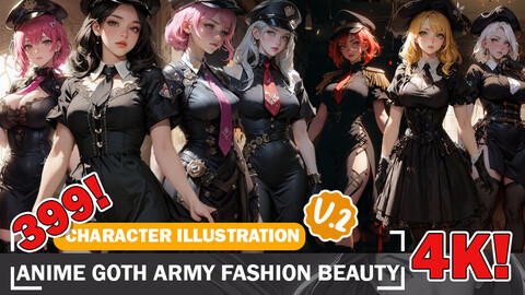 399 Gothic Anime Army Fashion Diverse Reference Image Pack V2 4K