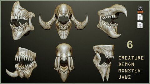 6 Creature + Monster Jaws - Open+Closed OBJs , STL and ZTL