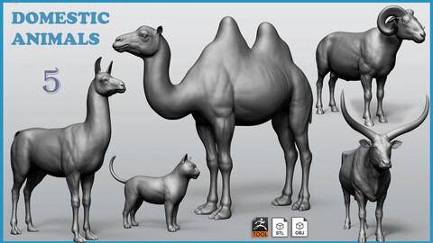 Domestic animal collection - 5 animals ZTL+OBJ+STL