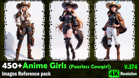 450+ Anime Girls (Fearless Cowgirl) Images Reference Pack - 4K Resolution - V.374