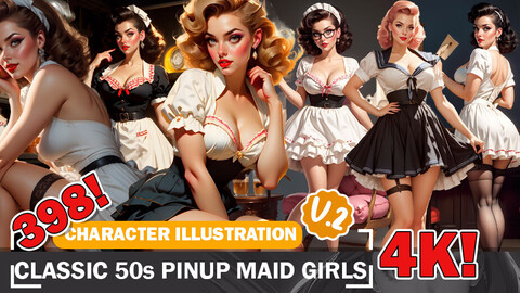 398 Classic 50s Pin-Up Maid Girls Beauties Diverse Reference Image Pack V2 4K