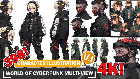 398 Anime Cyberpunk World Character Reference Sheet Reference Image Pack V1 4K