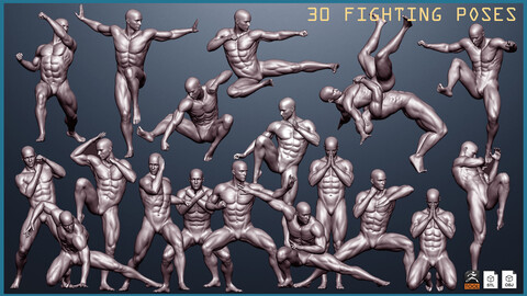 30 Fighting Poses -Full Body - ZTL+OBJ+STL