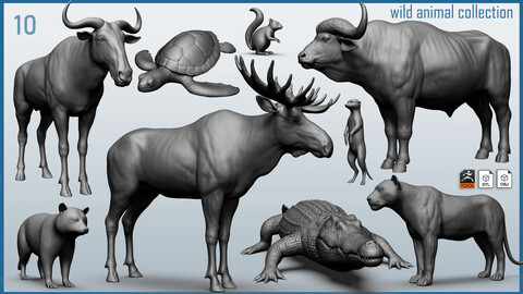 Wild animal collection - 10 animals VOL-3 ZTL+OBJ+STL