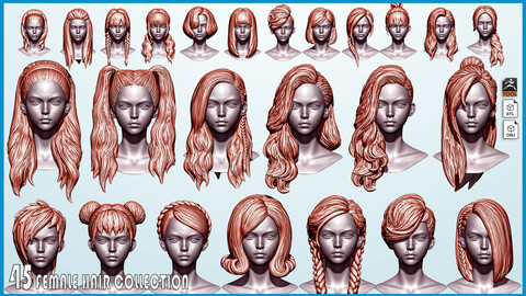 45-Female hair collection ZTL+OBJ+STL VOL-2