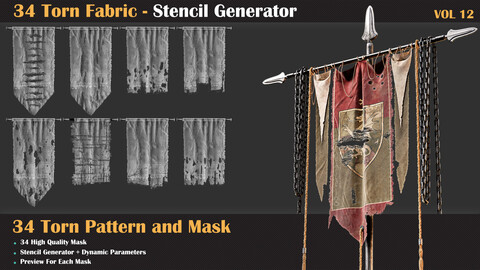 34 Torn Fabric Texture + Stencil Generator - VOL 12