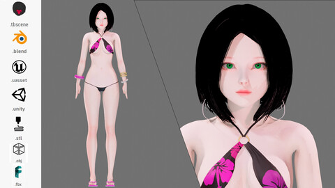 Bikini 0003 - UE5 - Unity - Blender - Animated - Realistic Female Character