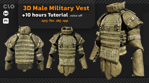 3D Male Military Vest+ TUTORIAL+ obj+ fbx+ spp+ zprj