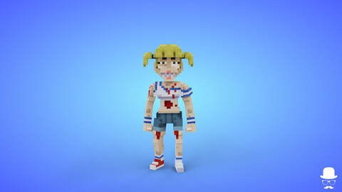 Voxel Zombie Female Character  - 3D Lowpoly Fantasy Game Asset